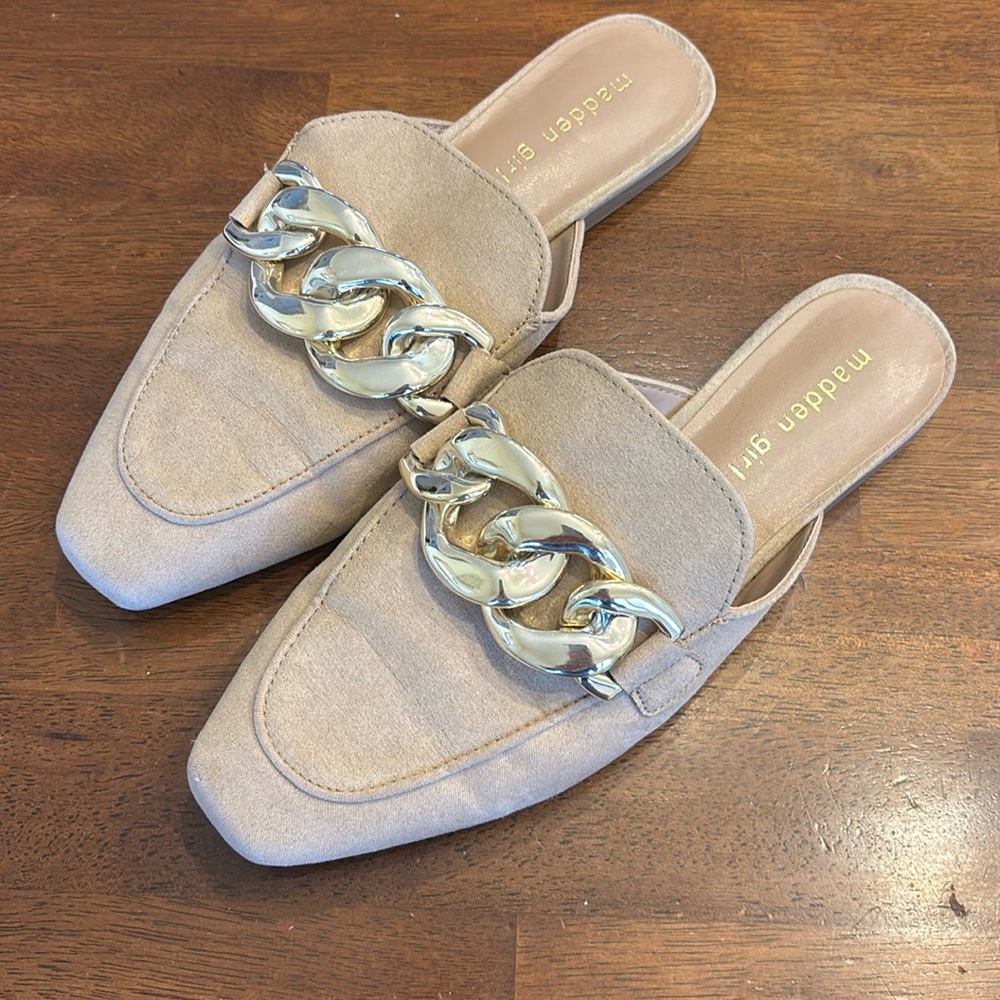 Madden girl mules with gold buckle sz 7.5